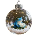 Primer plano de una rana azul con loto dentro de una bola de Navidad transparente - Rana Azul con Loto (#6)