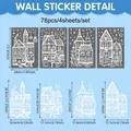 Stickers muraux Village de Noël lot de 4 feuilles 78 pièces blancs détails mesures - Village de Noël Style A / 4 Feuilles (78 Pcs)