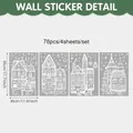 Détail des 78 autocollants muraux de village de Noël répartis sur quatre feuilles - Village de Noël Style B / 4 Feuilles (78 Pcs/Grand)