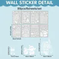 Schéma dimensionnel détaillé pour le lot de 89 stickers muraux village de Noël blanc - Village de Noël Style C / 8 Feuilles (89 Pcs)