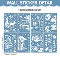 Lot de 8 planches de stickers muraux de Noël avec 140 pièces et dimensions - Village de Noël Style D / 8 Feuilles (140 Pcs)