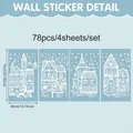 Détail des stickers muraux village de Noël avec dimensions et ensemble de 4 feuilles - Village de Noël Style E