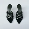Sandalias de tacón alto verde oscuro con punta fina y tiras cruzadas estilo francés - 36 / Verde Oscuro