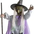 Decorazione animata della strega di Halloween con mantello viola e cappello a punta - Strega di Halloween Bianca / 180cm