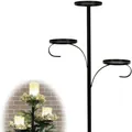 Detailed view of black iron triple tree topper candle holder with display scene - Tree Topper Wrought Iron Candle Holder Stand 60cm