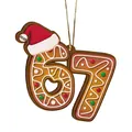 Vista detallada del adorno navideño de acrílico pan de jengibre 67 con gorro de 2025 - Número 67 Estilo Hombre de Jengibre (2025) / Hombre de Jengibre (Marrón)
