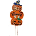 Halloween Kürbis Gartenschild Stecker mit Happy Halloween Text Design - Gestapelte Kürbis Stil (Stil C)