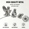 Close-up of durable rust-resistant silver metal ghost garden stakes for Halloween - Halloween Ghost Garden Stake