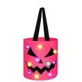 Detailed view of a pink Halloween candy bucket featuring vibrant glowing multi-color LED lights - Halloween Candy Bucket Style / Pink