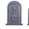 Halloween foam tombstone with skull design and R.I.P. engraving for spooky decorations - L