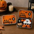 Handgemaakte Halloween Ghost blikken doos set met knuffel op een houten tafelblad - Toverdrank en Vleermuizen (Stijl C)