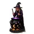 Estatua de bruja solar de Halloween con caldero púrpura brillante y estrellas - Calderón de Bruja de Halloween