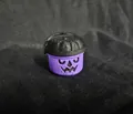 Dettaglio di un mini secchiello viola a zucca di Halloween stampato in 3D - Con coperchio di zucca / Viola