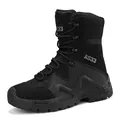 Black high-top tactical combat boots for men, outdoor hiking and training footwear - 39 / Black