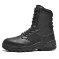 Bota táctica de combate negra para hombre con punta de acero y cuero de textura rugosa - 39 / Negro