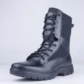 Bota de combate táctica negra ultraligera con malla transpirable y cremallera - 43 26.5 / Estilo Original Cuero Nuevo (017)