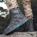 Durable men's high-top outdoor tactical boots in grey and blue for hiking and combat - 39 / Gray