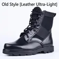 Botas de combate tácticas negras ligeras de cuero de vaca con paneles de malla fina - 43 26.5 / Estilo Cuero de Vaca Ultra Ligero (007)