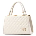 Elegante borsa a mano trapuntata bianco crema con fiocco dorato e manici superiori - Bianco