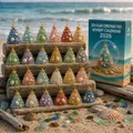 Calendario de Adviento 2026 árbol de Navidad de vidrio marino con 24 adornos - Estilo Plano 5 (Cuenta Regresiva Colgante de Arte)