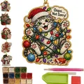 Funny Christmas cat DIY diamond painting kit with hanging ornaments and tools - Cat