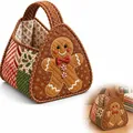 Close-up of a gingerbread man character on a festive quilted fabric carry basket - Gingerbread Man