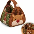 Close-up of reindeer character on quilted Christmas carry basket with DIY materials - Deer