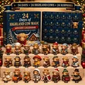 Calendrier de l'Avent Highland Cow Magic avec 24 figurines de collection aux costumes variés - Style Bleu / Lot de 24