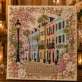 Gedetailleerde weergave van handgemaakte parelkunstset met Charleston Rainbow Row ontwerp - Rainbow Row (F)