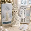 Kit completo de manualidades de árbol de nieve de conejo con perlas blancas y accesorios - Conejo Blanco