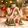 Detailed view of a festive American-style Christmas house incense burner for party decor - Snow House Style / Red White Multicolored