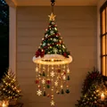 Hanging lighted Santa hat Christmas tree chandelier with LED ornaments for porch decor. - Christmas Tree Shape Style (A)
