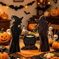 Rustic wooden witch silhouettes and cauldron set for spooky Halloween tabletop decor - Witch & Cauldron 3-Piece Set