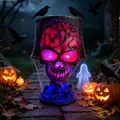 Gothische Lavastein-Schädellampe mit roten Augen für gruselige Halloween-Deko - Stil C / USB-Kabel+RGB-Schalter+Soundeffekte