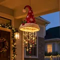 Outdoor Lighted Santa Hat Chandelier with Warm LED Stars and Christmas Tree Ornaments - Classic Red Velvet Snowflake Embroidery Style (C)