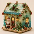 Vista dettagliata della casetta di Natale luminosa artigianale in stile vetro marino costiero - Babbo Natale Felice