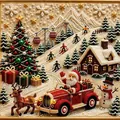 Primo piano dettagliato di un dipinto artistico con perline fai-da-te di Natale completato - Piccolo Treno