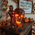 Gothic lava stone skull lamp with glowing orange light for Halloween indoor decor - Style E