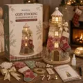 Detail of Christmas 3D lighthouse DIY kit with glowing light and all craft components. - Warm Patchwork Style (B)