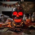 Atmospheric gothic lava stone skull lamp with glowing red eyes for dark mystery Halloween decor - Style F