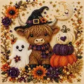 Vue détaillée du kit d'art de perles d'Halloween DIY avec vache des Highlands et chapeau - Vache highland