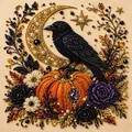 Primer plano detallado de arte de cuentas DIY de Halloween con cuervo y calabaza. - Cuervo