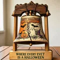 Décoration de cloche d'Halloween vintage en bois avec motifs de fantômes et citrouilles - Style 2