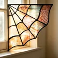 Spinnennetz-Eckdekoration aus Buntglas für Halloween-Fensterrahmen mit warmen Texturen - Stil E