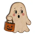 Lindo adorno de fantasma de madera vintage con cesta de calabaza para decoración - Fantasma con Cesta de Calabaza