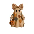 Figura decorativa de fantasma de Halloween con lazo floral y cesta de calabaza - Fantasma con Lazo Floral