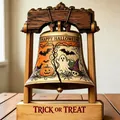 Cloche d'Halloween vintage en bois avec motifs fantôme et citrouille décorative - Style 4