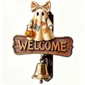 Detalle del timbre de Halloween de fantasma en resina con campana y bienvenida. - Timbre Decorativo de Resina de Halloween / Estilo Rana Fantasma