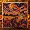 Detailed macro view of DIY Halloween pearl art kit showing starry night pumpkin design - Starry Scarecrow Pumpkin Style (D)