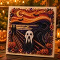 Macro detail of a Halloween themed pearl art DIY kit featuring a stylized scream ghost. - Scream Ghost Style (A)